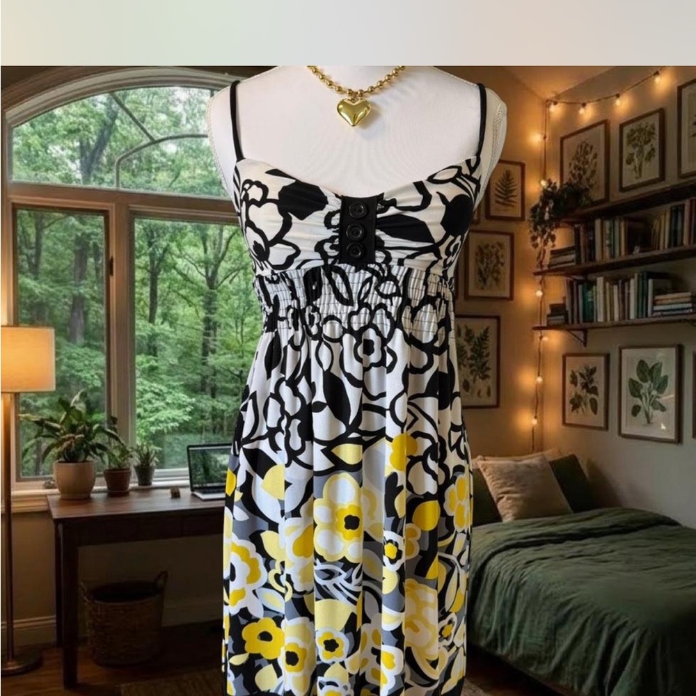 Sweet Storm Strapless Black and Yellow Floral Dress